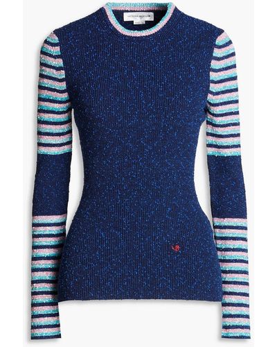 Victoria Beckham Striped Ribbed Cotton-blend Sweater - Blue