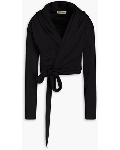 Nicholas Constance Cropped Jersey Hooded Wrap Top - Black