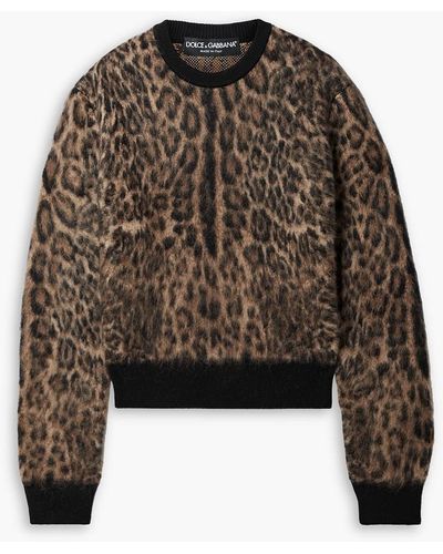 Dolce & Gabbana Pullover aus gebürstetem jacquard-strick mit leopardenmuster - Braun