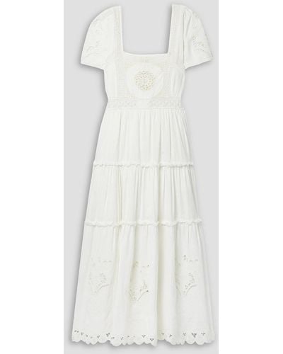 LoveShackFancy Prairie Tiered Broderie Anglaise Cotton And Linen-blend Midi Dress - White