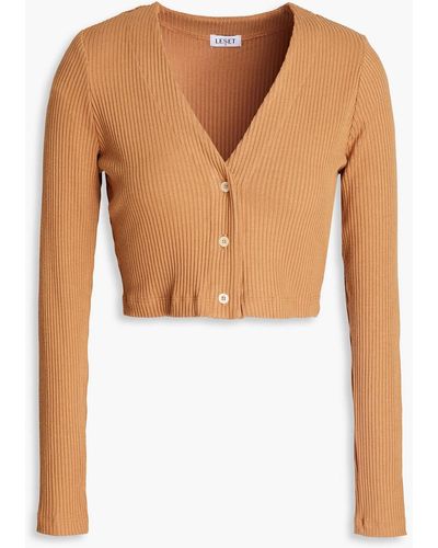 Leset Cropped Ribbed Jersey Cardigan - Brown
