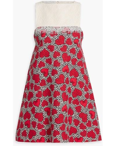 Valentino Garavani Lace-paneled Printed Wool And Silk-blend Crepe Mini Dress - Red