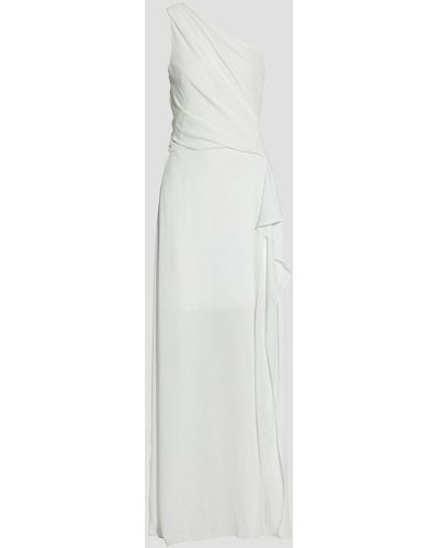 Halston One-shoulder Draped Crepe Gown - White