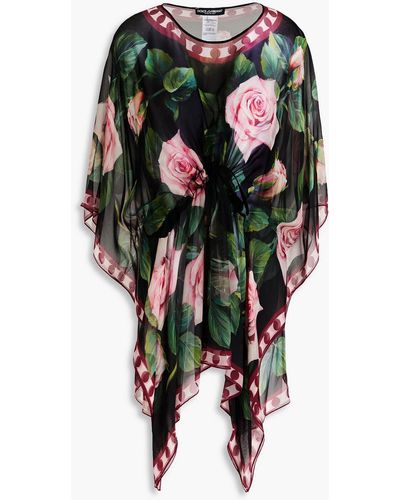 Dolce & Gabbana Floral-print Silk-chiffon Kaftan - Black