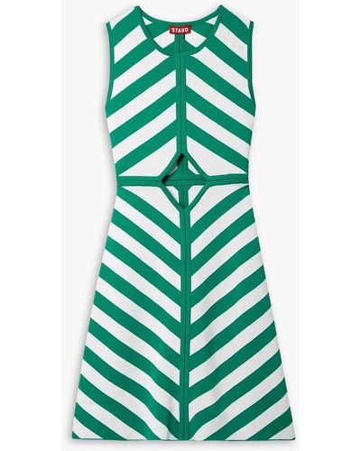 STAUD Bondi gestreiftes minikleid aus stretch-strick mit cut-outs - Grün