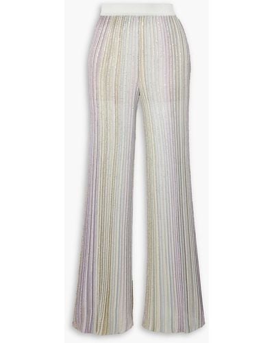Missoni Sequin-embellished Striped Ribbed-knit Wide-leg Trousers - White