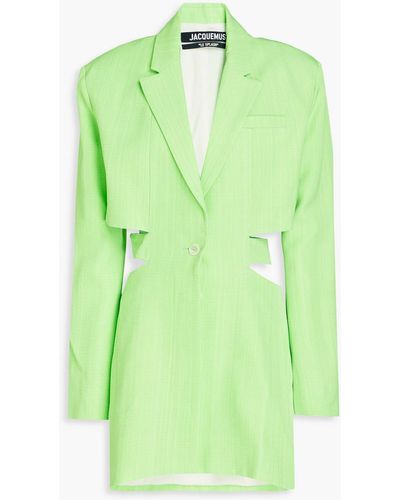 Jacquemus Bari Neon Cutout Woven Mini Dress - Green