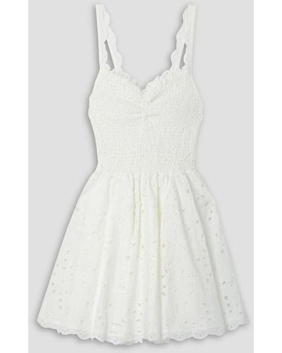 Charo Ruiz Lina Shirred Broderie Anglaise Cotton-blend Mini Dress - White
