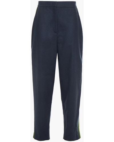 M Missoni Embroidered Wool-blend Tapered Trousers - Blue