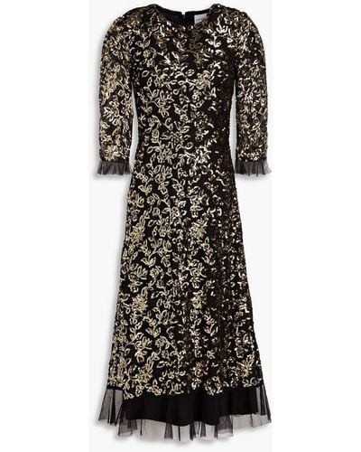 Raishma Fluted Sequined Tulle Midi Dress - Black