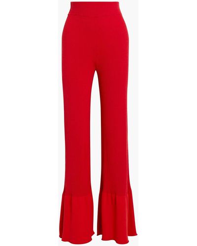 Stella McCartney Ruffled Ribbed Cotton-blend Wide-leg Trousers - Red
