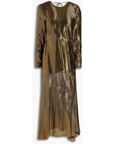 Victoria Beckham Cutout Striped Lamé Midi Dress - Natural
