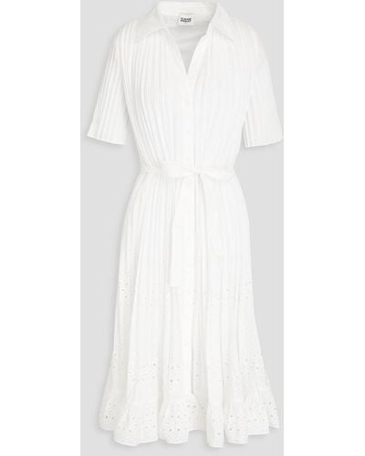 Claudie Pierlot Pleated Broderie Anglaise Midi Shirt Dress - White