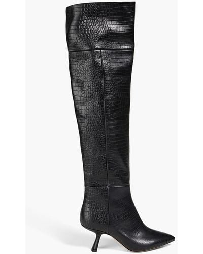 Nicholas Kirkwood Lexi 70 Croc-effect Leather Over-the-knee Boots - Black