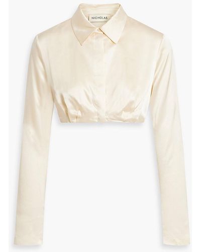 Nicholas Briar Cropped Pleated Silk-satin Shirt - White