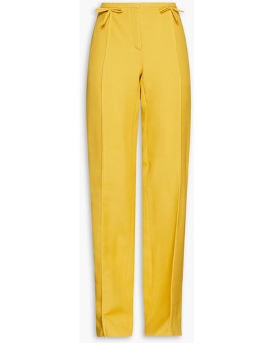 Valentino Garavani Bow-embellished Wool And Silk-blend Straight-leg Pants - Yellow