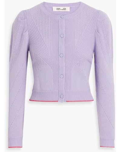 Diane von Furstenberg Timmy Metallic Ribbed And Pointelle-knit Wool-blend Cardigan - Purple