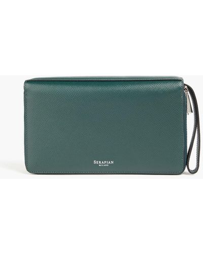 Serapian Textured-leather Travel Wallet - Green