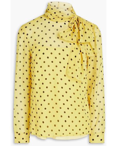 RED Valentino Pussy-bow Polka-dot Crepon Blouse - Yellow