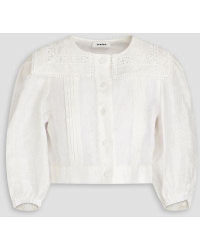 Sandro Cropped Guipure Lace-trimmed Gauze Top - White