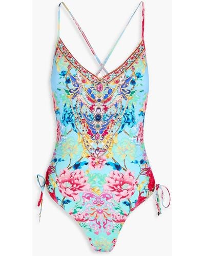 Camilla Go Stag Embellished Printed Swimsuit - Blue