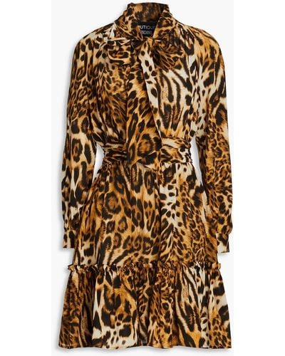 Boutique Moschino Minikleid aus crêpe de chine aus seide mit leopardenprint und schluppe - Mehrfarbig