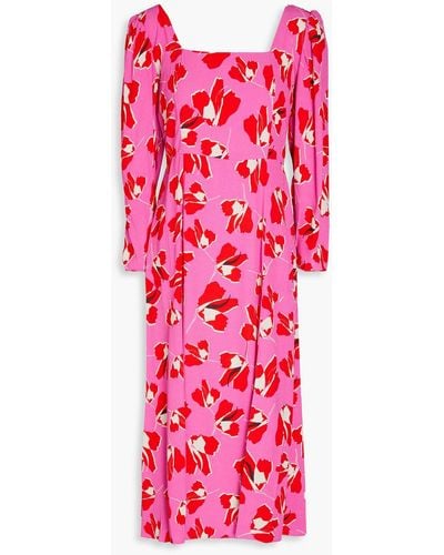 Diane von Furstenberg Joanna Pleated Floral-print Crepe Midi Dress - Red