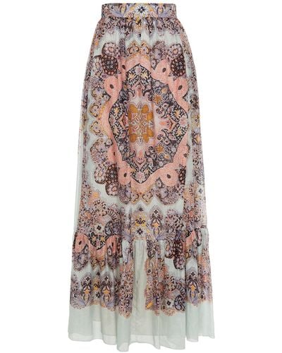Etro Gathered Printed Cotton And Silk-blend Voile Maxi Skirt - Blue