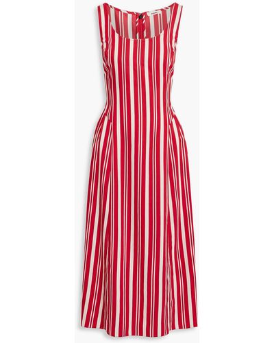 Jason Wu Pleated Striped Crepe Midi Dress - Red