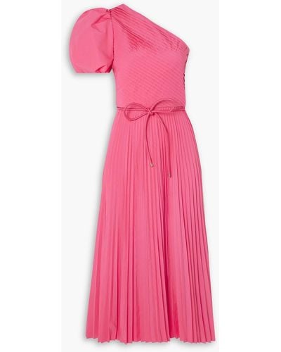 Rebecca Vallance Rosa One-shoulder Pleated Poplin Midi Dress - Pink
