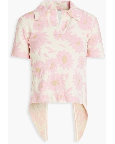 Jacquemus Bagnu Cutout Floral-print Cotton-blend Terry Polo Shirt - Pink