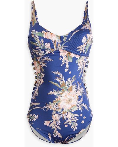 Zimmermann Moonshine Floral-print Quilted Swimsuit - Blue