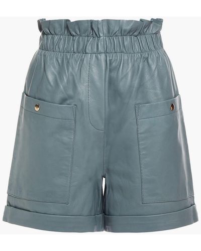Walter Baker Anna Ruffle-trimmed Leather Shorts - Blue