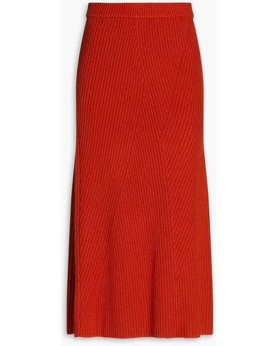 JOSEPH Ribbed Cotton, Wool And Cashmere-blend Midi Skirt - Red
