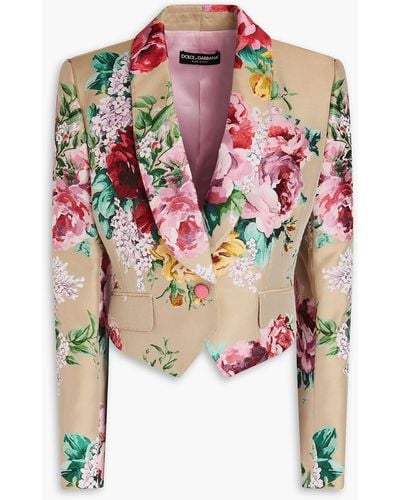 Dolce & Gabbana Cropped Floral-jacquard Blazer - Pink