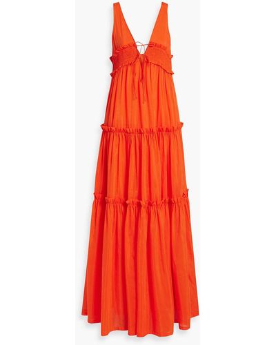 Nicholas Myla Shirred Cotton And Silk-blend Voile Maxi Dress