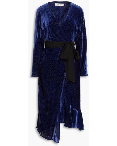 Diane von Furstenberg Tulisa Ruffled Devoré-velvet Midi Wrap Dress - Blue