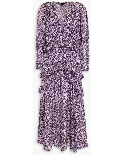 Maje Ruffled Floral-print Chiffon Midi Dress - Purple