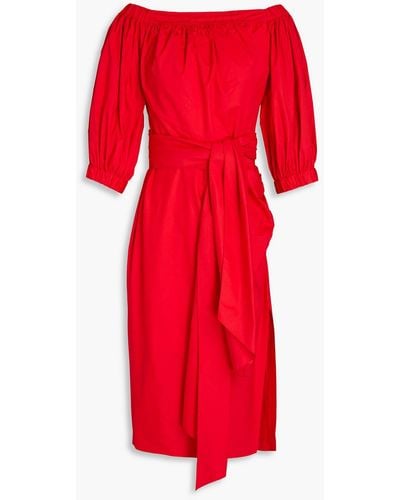 Carolina Herrera Off-the-shoulder Cutout Cotton-poplin Dress - Red