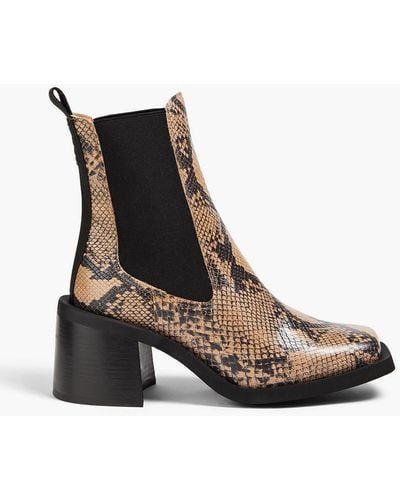 Ganni Snake-effect Leather Ankle Boots - White