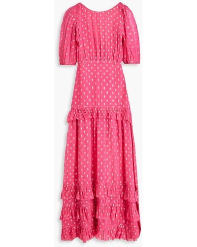 RIXO London Shireen Ruffled Polka-dot Metallic Fil Coupé Maxi Dress - Pink
