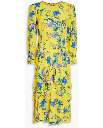 Diane von Furstenberg Fairfax Ruffled Floral-print Crepe De Chine Midi Dress - Yellow