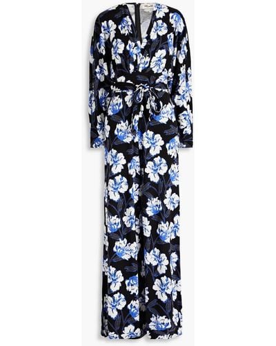 Diane von Furstenberg Fanny Floral-print Lyocell And Wool-blend Jersey Wide-leg Jumpsuit - Blue