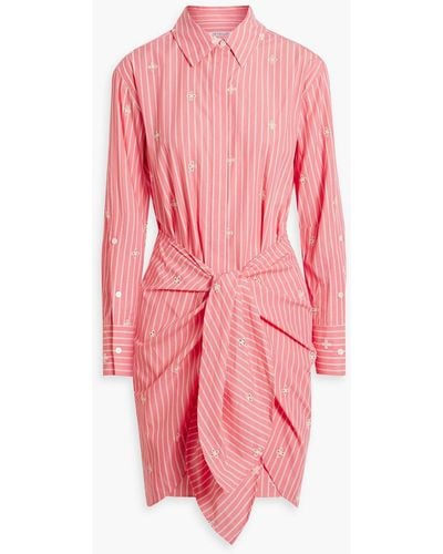 10 Crosby Derek Lam Charlotte Striped Broderie Anglaise Cotton Mini Shirt Dress - Pink