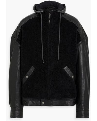 Balenciaga Shearling-paneled Leather Hooded Jacket - Black