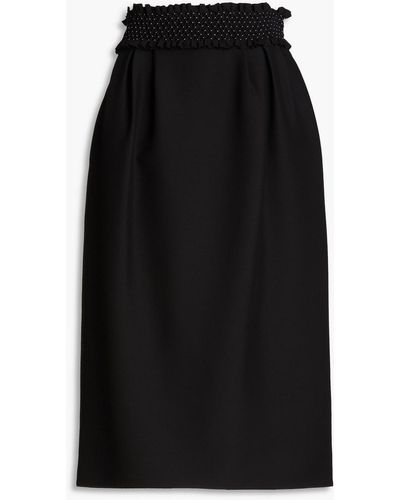 Valentino Garavani Smocked Wool And Silk-blend Crepe Midi Skirt - Black