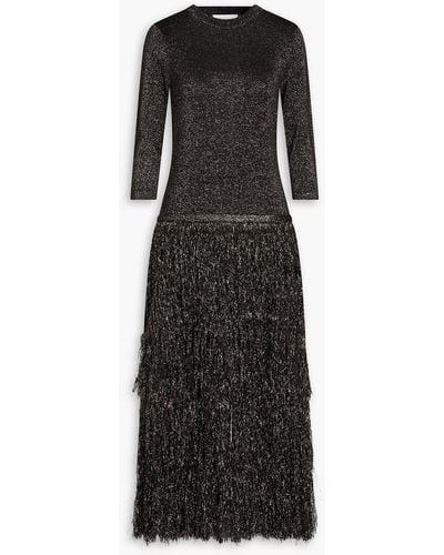 Zimmermann Fringed Metallic Jersey Midi Dress - Black