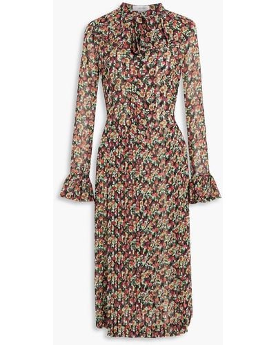 Victoria Beckham Pleated Floral-print Silk-chiffon Midi Dress - Multicolor