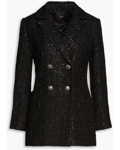 Maje Double-breasted Sequined Tweed Blazer - Black