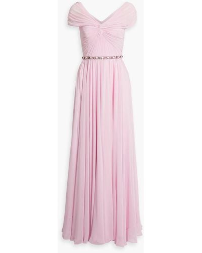 Jenny Packham Embellished Ruched Chiffon Gown - Pink
